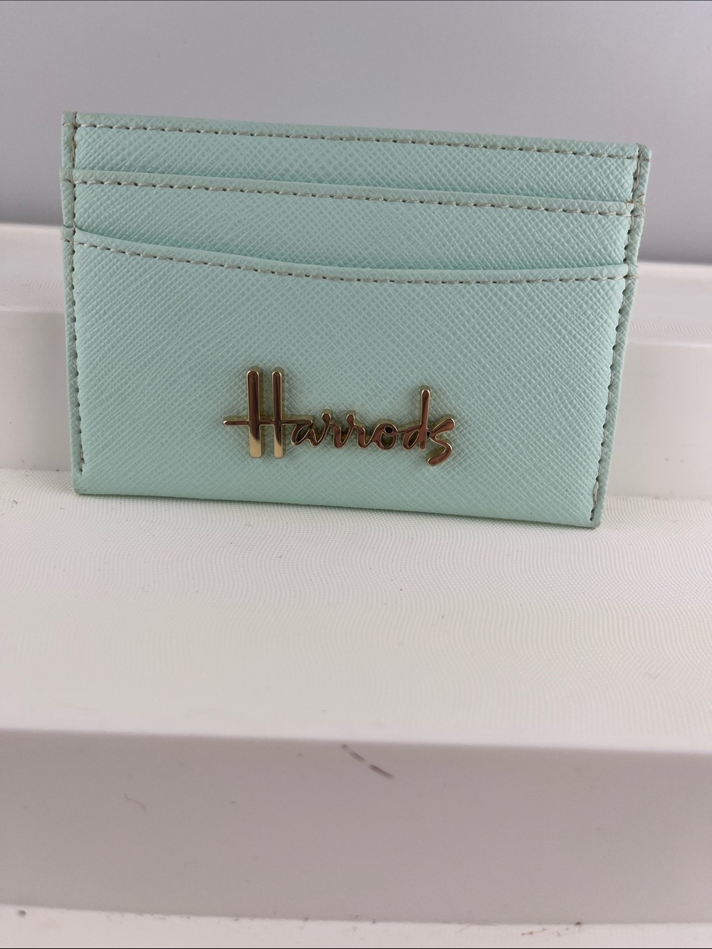 Harrods Mint Green Card Holder with Gold Logo